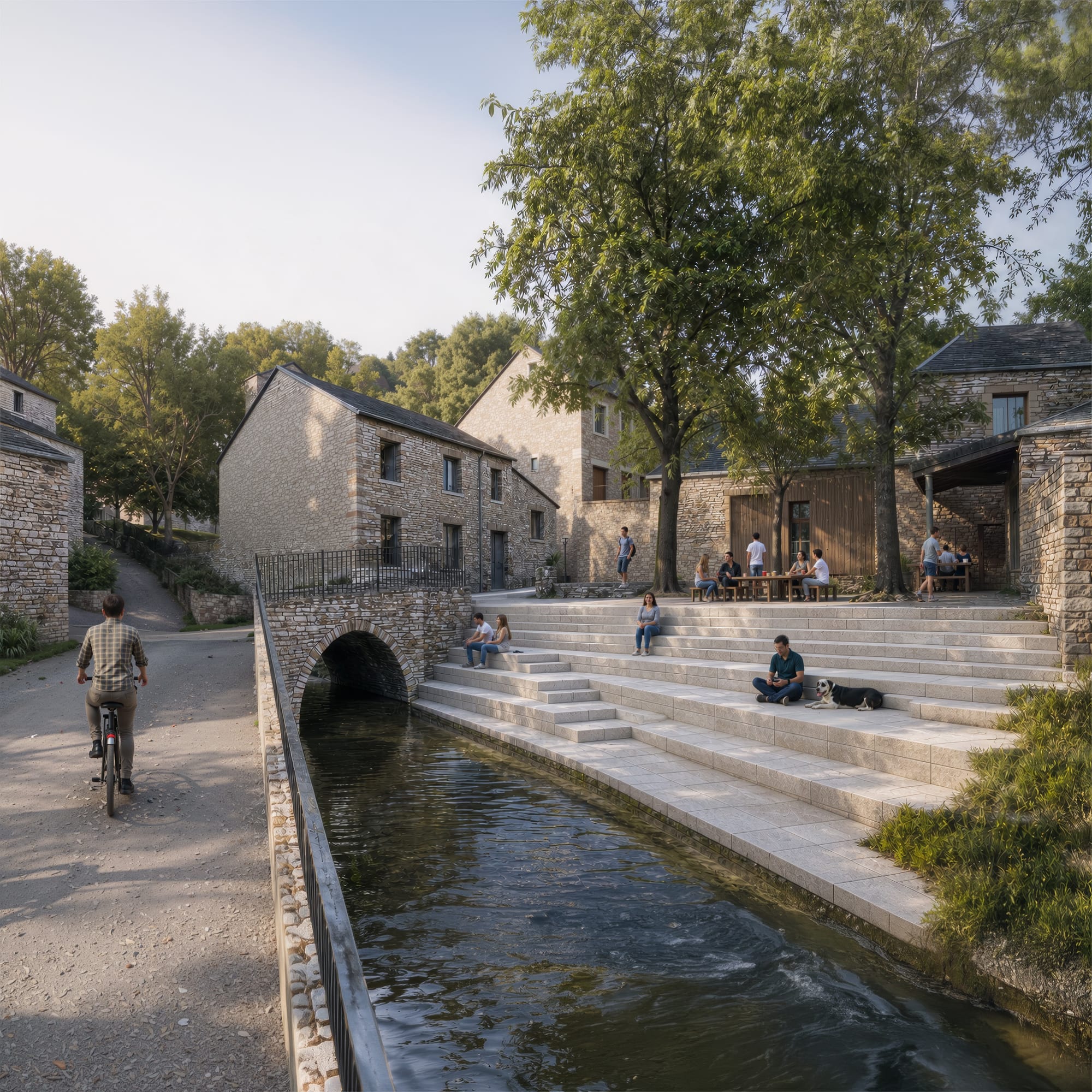 Perspective des aménagements le long du ruisseau à Valcebollère